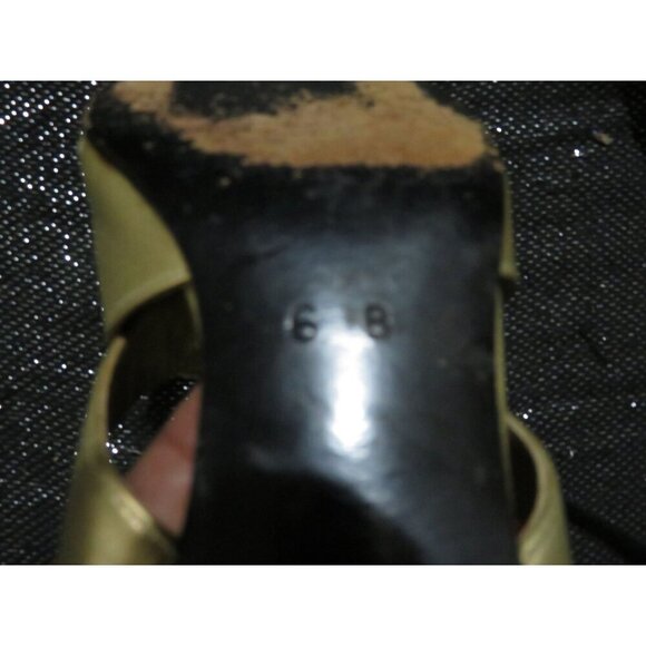 Escada Vintage Gold Satin & Leather Kitten Heeled Mules Sandals size 6 B - Picture 9 of 9